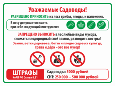 Табличка «Правила поведения в лесу около СНТ»